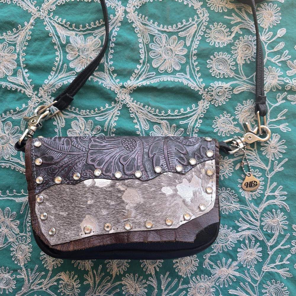 Elegant Black and Silver Leather Horse Hair Conceled CARRY Hip WomenBag